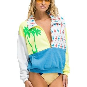 NWT Aviator Nation Palm Bolt Fleece 1/2 zip. Color block Sz S SOLD OUT!!!